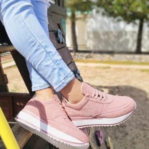 Tenis casuales rosa, ante sintético.