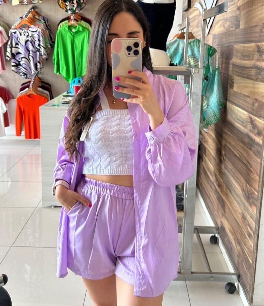 Set de satín, camisa y short