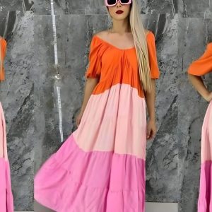 Vestido largo tricolor