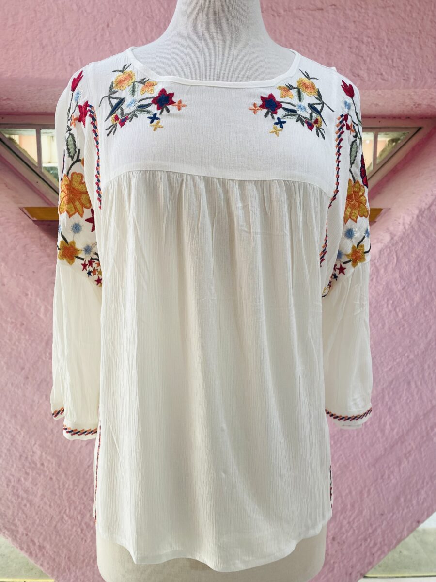 Blusas estilo Boho bordadas con diseño de flores - Imagen 3