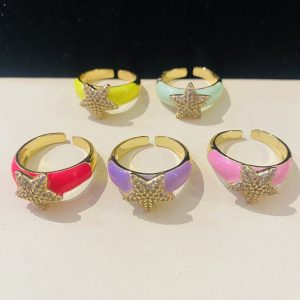 Anillo laminado 14k ajustable zirconía en estrella, colores