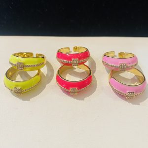 Anillo laminado 14k ajustable zirconía en tira y cuadrado, colores