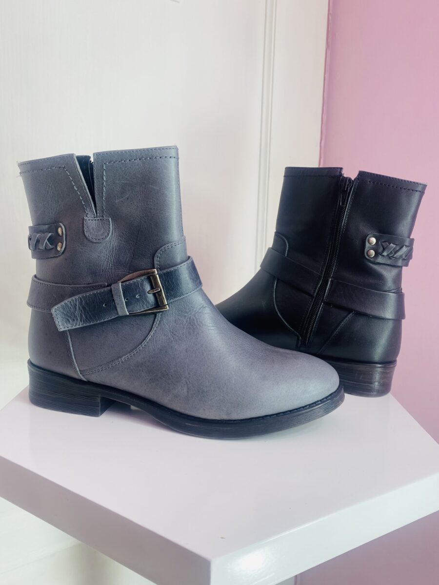 Bota de piel en gris y negro