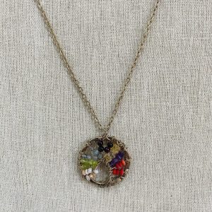 Collar "Árbol de la vida" de bronce y piedras de colores