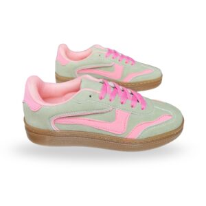 Tenis estilo Samba diseño pistache y rosa